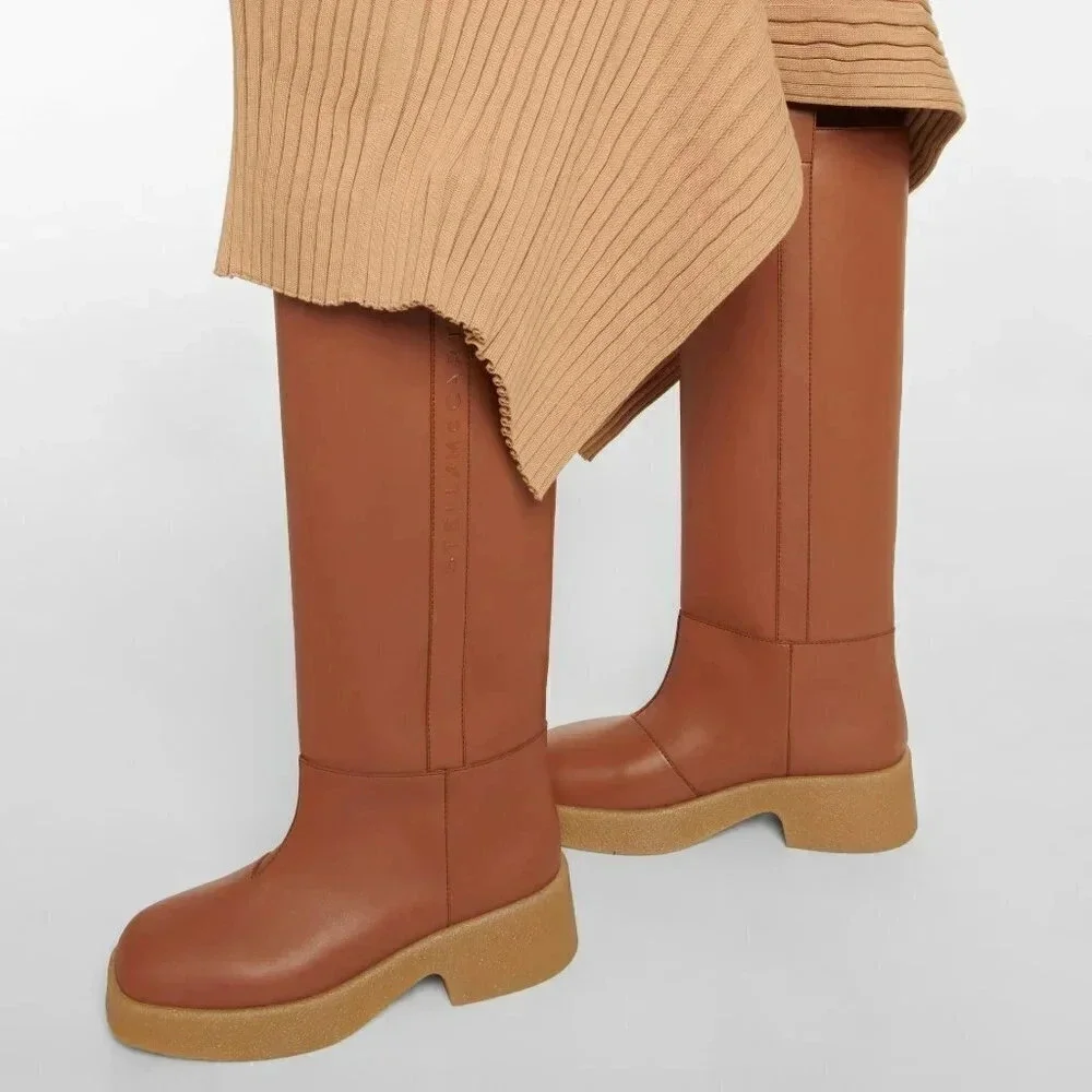Stella McCartney Women's Skyla Knee-High Platform Boot Brown Size 38 MSRP $1,045